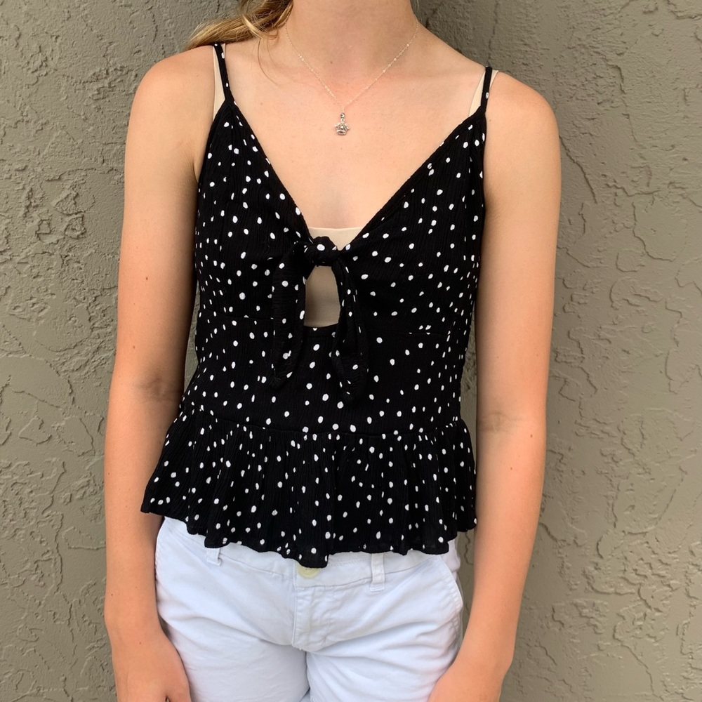 Black and White Polka Dot Tank Top w/ Knot